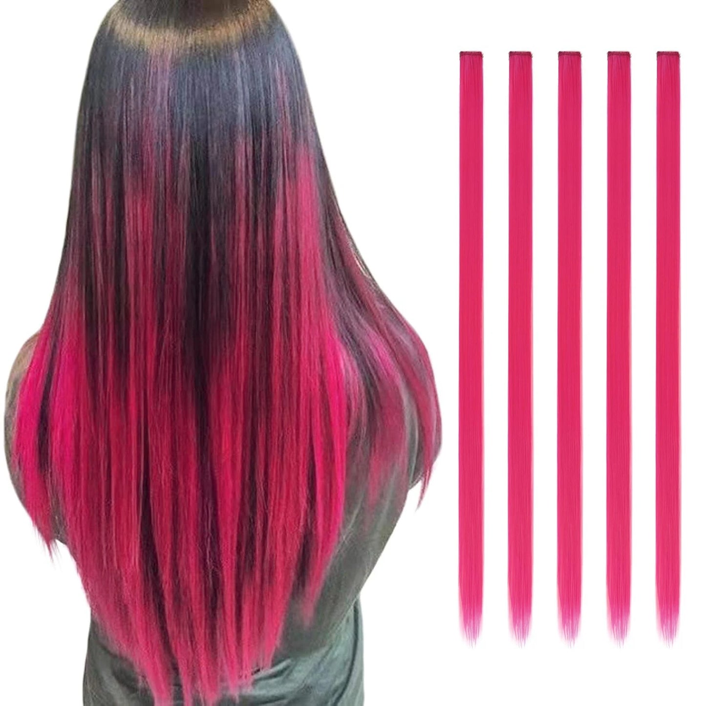 Synthetic 5PCS Colorful Hair Extensions Party Highlights Colorful Clip in Hair Extensions Straight Hairpieces for Women Girls
