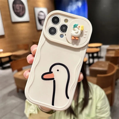 3D Ears Panda Funny Duck Cartoon Sliding Camera Case for iPhone 16 Pro Max 14 Plus 15 X XS XR 7 11 12 13 SE2 3 Wave Phone Capa