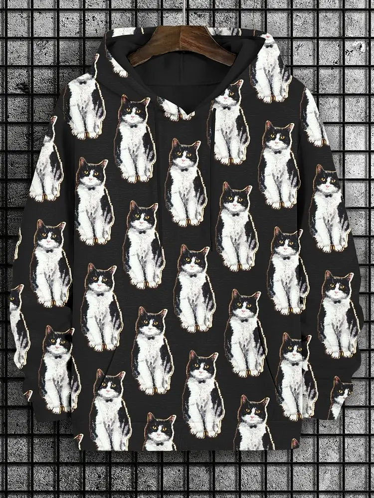 Black shirt with cat pattern on a grid background