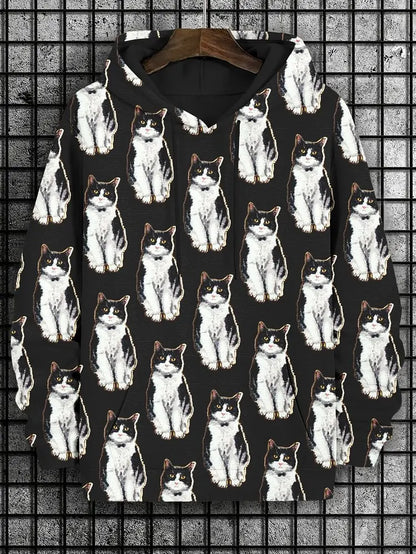 Black shirt with cat pattern on a grid background