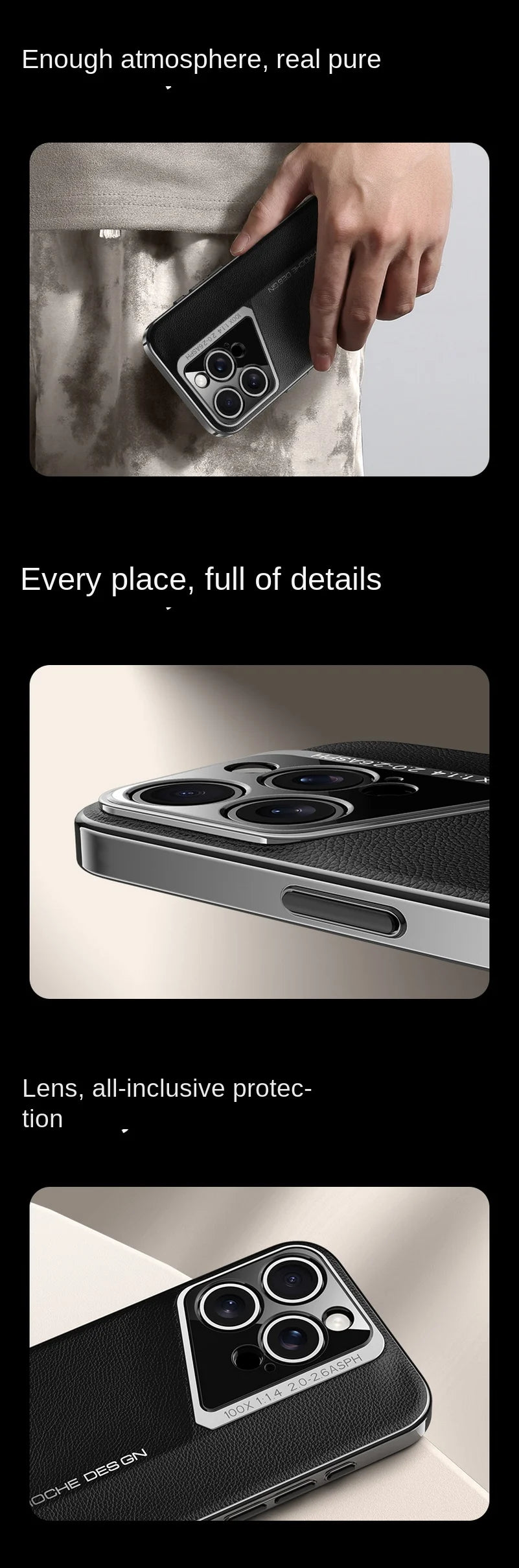 Luxury Vegan Leather Phone Case For iPhone 16 Pro Max 15 Pro 14 13 Pro max Hard Camera Lens Protects Back Cover