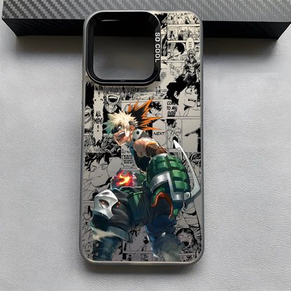 Katsuki Bakugo Anime Phone Case for iPhone 16 15 14 13 12 11 Pro Max - Black Matte Multicolor Laser Metallic Aurora Cover