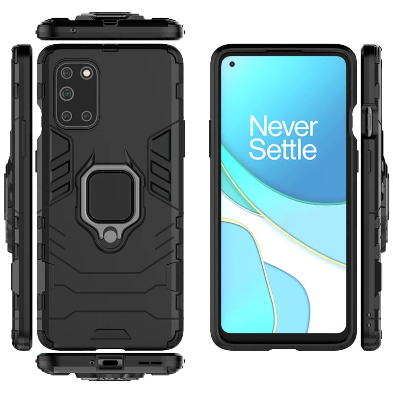 Armor Shockproof Case For OnePlus 8T 9 8 7 Pro 9R 10R Nord CE 2 Lite N20 N10 5G Hard PC TPU Bumper Metal Ring Stand Back Cover