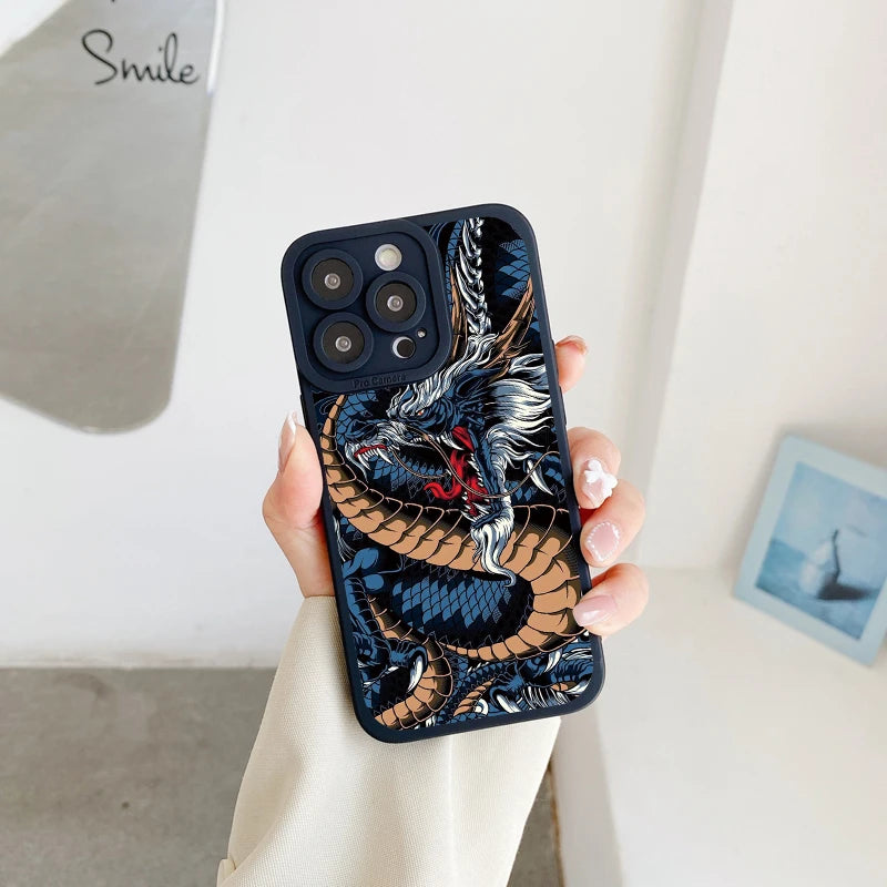 Fashion Chinese Vintage Dragon Phone Case For iPhone 13 12 11 14 Pro Max 14 Plus 7 8 Plus SE2020 XS XR X Soft Silicon Back Cover