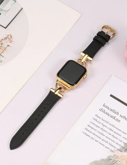 Wearlizer Luxury Leather Band for Apple Watch Women 41mm 40mm 38mm D Shaped Strap for iWatch Series 9 8 7 6 5 4 3 2 1 SE