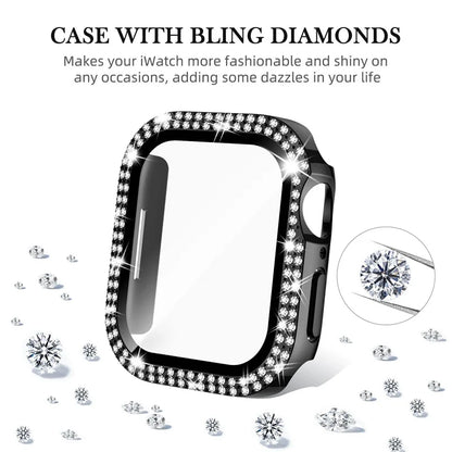 Diamond Cover For Apple watch Case 45mm 41mm 44mm 40mm 44 mm Tempered Glass Bumper Screen Protector iWatch series 9 7 SE 6 8 5