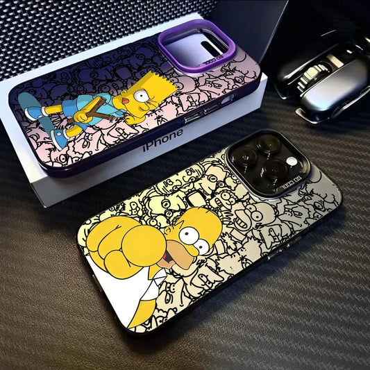 Simpsonn Phone Case For iPhone 16 15 14 13 12 11 Pro Max Black Purple Matte Laser Metallic Aurora Funda