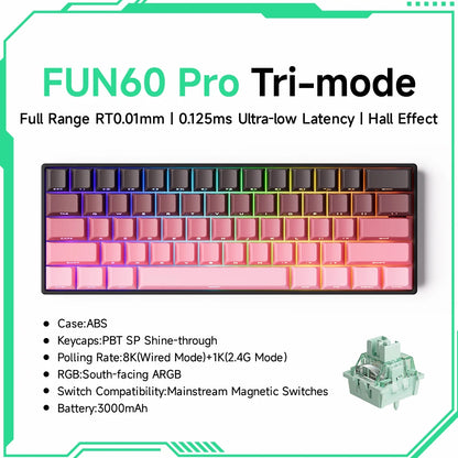 Akko MonsGeek FUN60 magnetic switch keyboard 60 percent tri mode RGB gradient PBT keycaps and magnetic switches