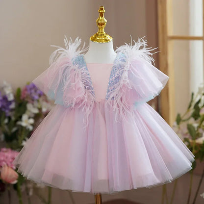 Baby Girls Party Dress Backless Elegant Lace Birthday Vestidos Bow Wedding Toddler Kids Princess Dress for 1-5 Y Baby's Clothes