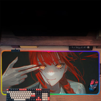 Makima Chainsaw Man RGB Pc Gamer Keyboard Mouse Pad Mousepad LED Glowing Mouse Mats Rubber Gaming Computer Mausepad