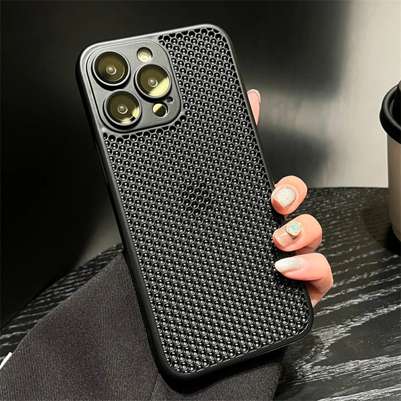 Original Heat Dissipation Breathable Mesh Hole Case For iPhone 16 15 14 11 12 13 Pro Max Plus Lens Protection Shockproof Cover