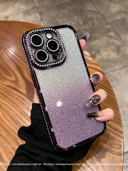 Luxury Plating Diamond Rhinestone Glitter Case For iPhone 11 12 13 14 15 16 Pro Max Plus Transparent Bling Soft Silicone Cover