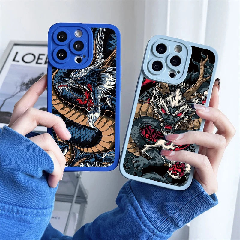 Fashion Chinese Vintage Dragon Phone Case For iPhone 13 12 11 14 Pro Max 14 Plus 7 8 Plus SE2020 XS XR X Soft Silicon Back Cover