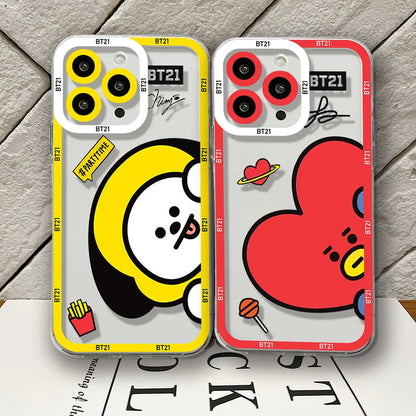 Cartoon Phone Case For-B-BT21s-iPhone 16 15 14 13 12 11 Mini Pro Max X XR XSMax 7 8 Plus SE20 Transparent Cover