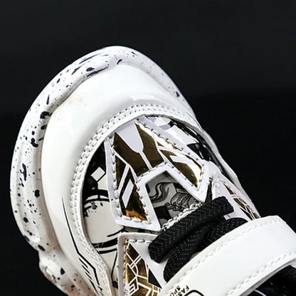 Kid Tennis Shoes Dazzling Cool Boy Shoe LED Lights Cartoon Autumn Kid Sport Shoe Leather Non-slip Running Shoe Sneaker Kid Shoes