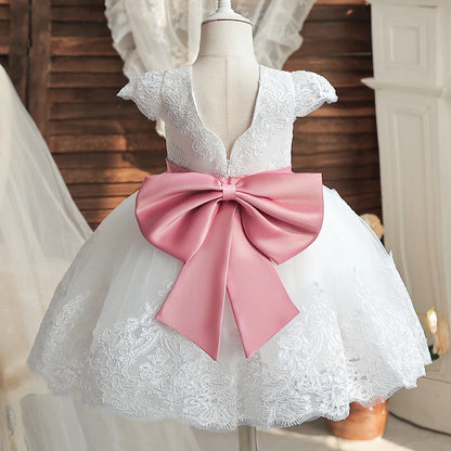 Baby Girls Party Dress Backless Elegant Lace Birthday Vestidos Bow Wedding Toddler Kids Princess Dress for 1-5 Y Baby's Clothes