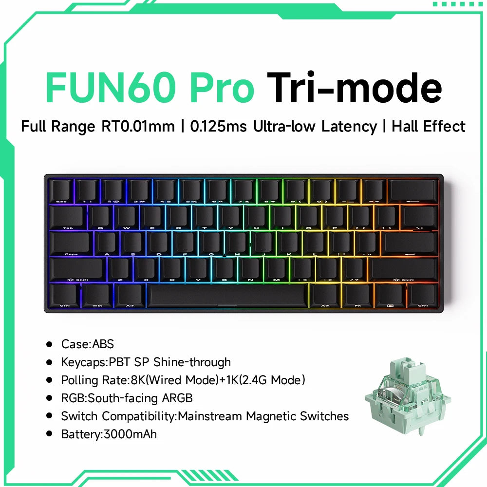 Akko MonsGeek FUN60 magnetic switch keyboard compact 60 percent RGB tri mode wired and wireless