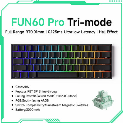 Akko MonsGeek FUN60 magnetic switch keyboard compact 60 percent RGB tri mode wired and wireless