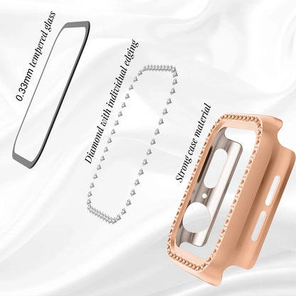 Screen Protector Case For Apple Watch 41mm 45mm 40mm 44mm Diamond Full Cover Bumper + Glass for iWatch Series 9 8 7 6 Se 5 4 3 2