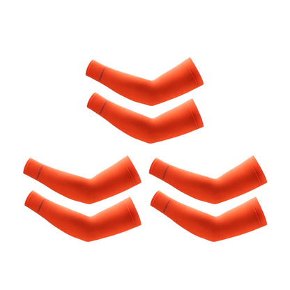 Set of six orange arm sleeves on a white background