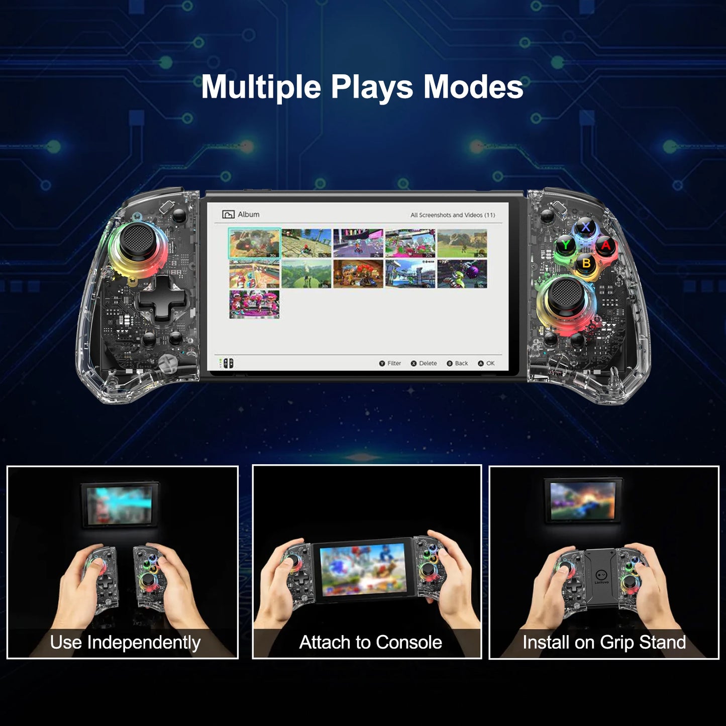 LinYuvo KS41 流星灯无线 Joycons 控制器，适用于 Switch/OLED，具有可编程/运动控制/双振动/涡轮功能