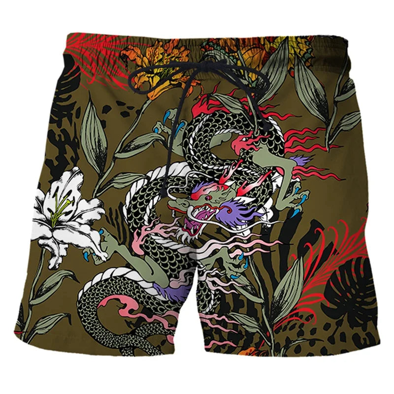 Bañadores con estampado 3d de dragón chino para hombre, pantalones cortos de playa hawaianos, pantalones cortos holgados de secado rápido para tabla de Surf, traje de baño, pantalones cortos de calle