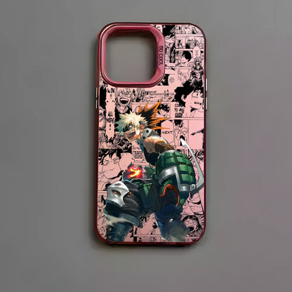 Katsuki Bakugo Anime Phone Case for iPhone 16 15 14 13 12 11 Pro Max - Black Matte Multicolor Laser Metallic Aurora Cover