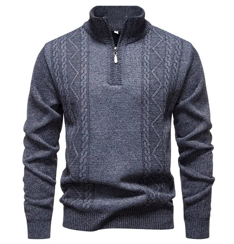 Winter Fleece-Lined Stand Collar Half-Zip Pullover Knitted Sweater for Men,Multi-Color Versatile Casual  Men's Knit Sweater