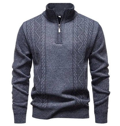 Winter Fleece-Lined Stand Collar Half-Zip Pullover Knitted Sweater for Men,Multi-Color Versatile Casual  Men's Knit Sweater