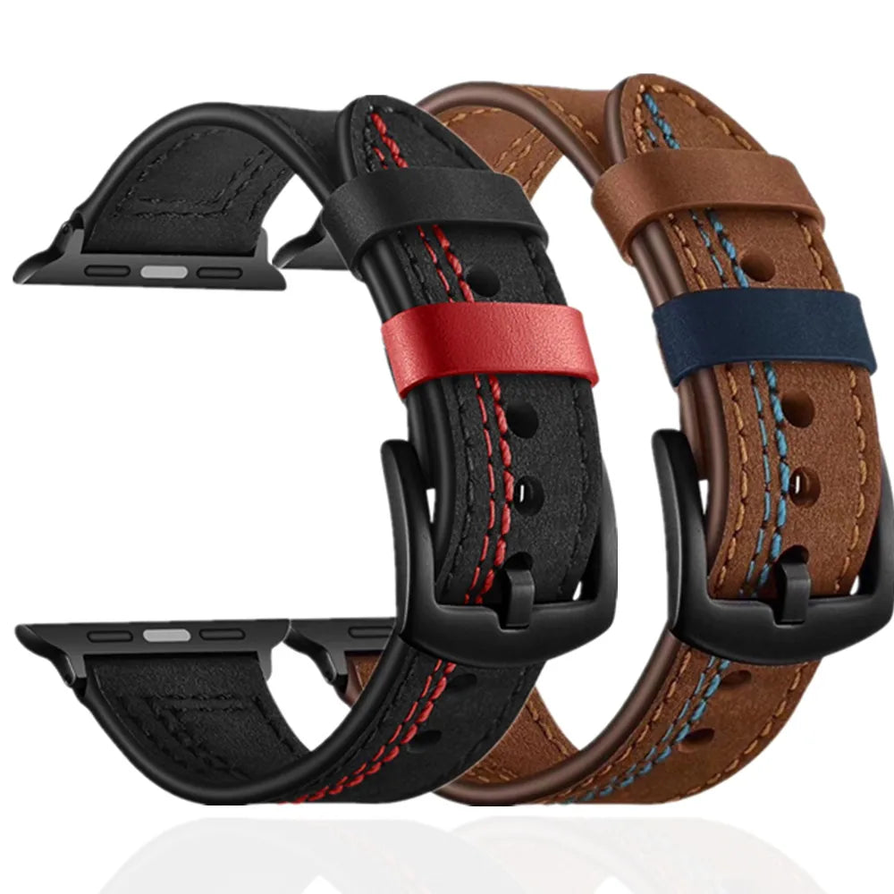 Leather Watchband for Apple Watch Series 9 8 7 6 SE 5 4 3 2 1 Durable Design Strap for iWatch Band 40mm 42mm 44mm 45mm 49mm 38mm