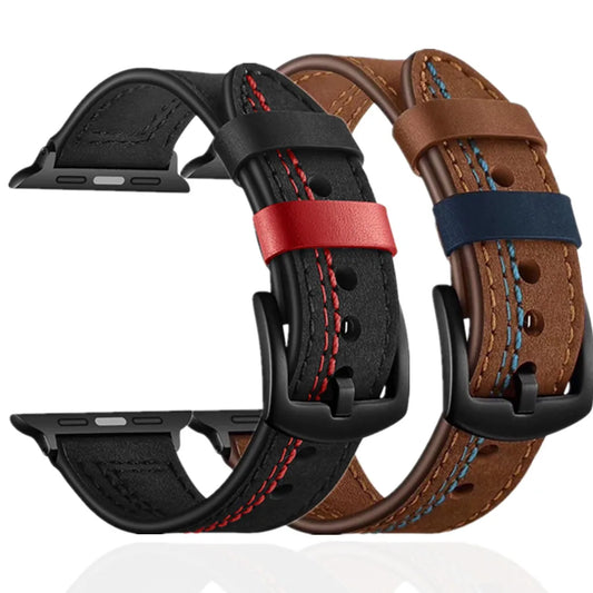 Leather Watchband for Apple Watch Series 9 8 7 6 SE 5 4 3 2 1 Durable Design Strap for iWatch Band 40mm 42mm 44mm 45mm 49mm 38mm