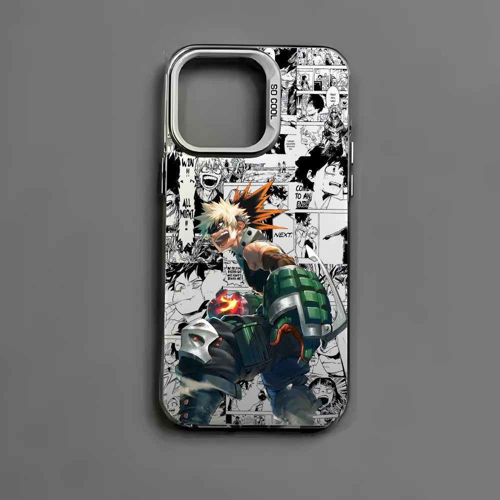 Katsuki Bakugo Anime Phone Case for iPhone 16 15 14 13 12 11 Pro Max - Black Matte Multicolor Laser Metallic Aurora Cover