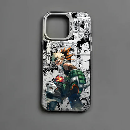 Katsuki Bakugo Anime Phone Case for iPhone 16 15 14 13 12 11 Pro Max - Black Matte Multicolor Laser Metallic Aurora Cover