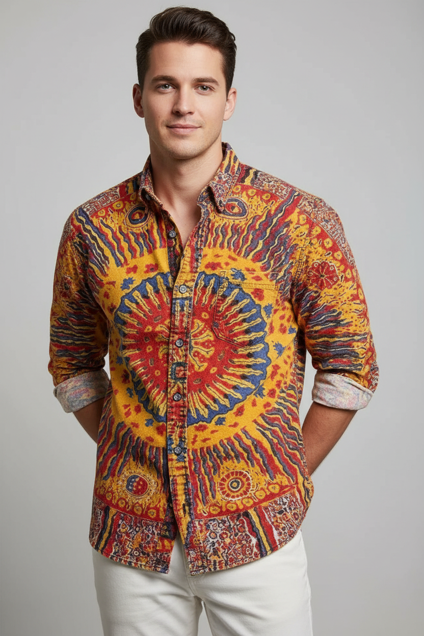 3D Printed Men's Colorful Gradient Collar Long Sleeved Casual Shirt