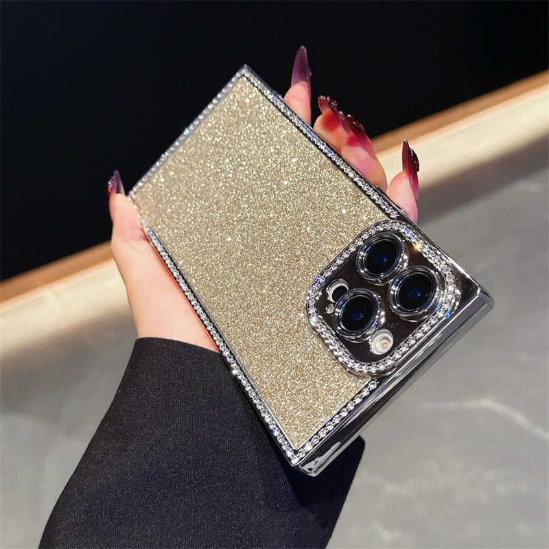 Luxury Diamond Sequin Bling Glitter Case For iPhone 16 15 14 13 Pro Max Electroplated Soft Silicone Shockproof Bumper Cover