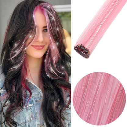 Clip in Hair Extensions 6pcs/pack Colored Party Highlights 22 inches Multi-colors Straight Hair Synthetic Hairpieces Purple Pink
