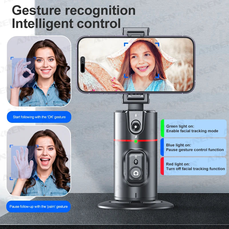 P02 360 Rotation Gimbal Stabilizer, Follow-up Selfie Desktop Face Tracking Gimbal for Tiktok Smartphone Live,with Remote Shutter