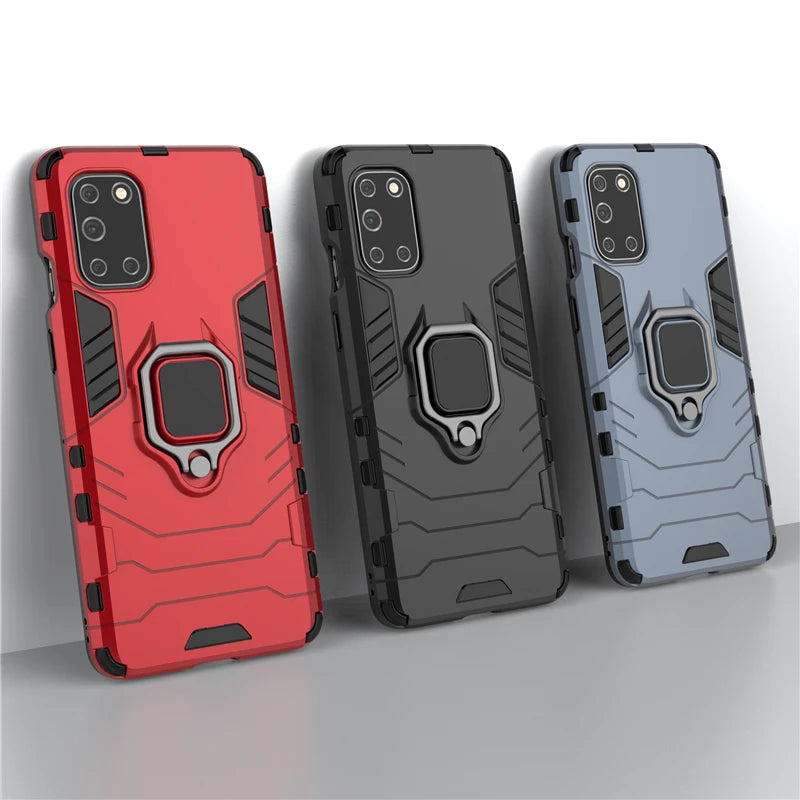 Armor Shockproof Case For OnePlus 8T 9 8 7 Pro 9R 10R Nord CE 2 Lite N20 N10 5G Hard PC TPU Bumper Metal Ring Stand Back Cover