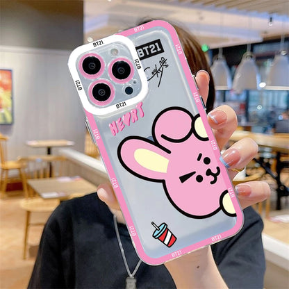 Cartoon Phone Case For-B-BT21s-iPhone 16 15 14 13 12 11 Mini Pro Max X XR XSMax 7 8 Plus SE20 Transparent Cover