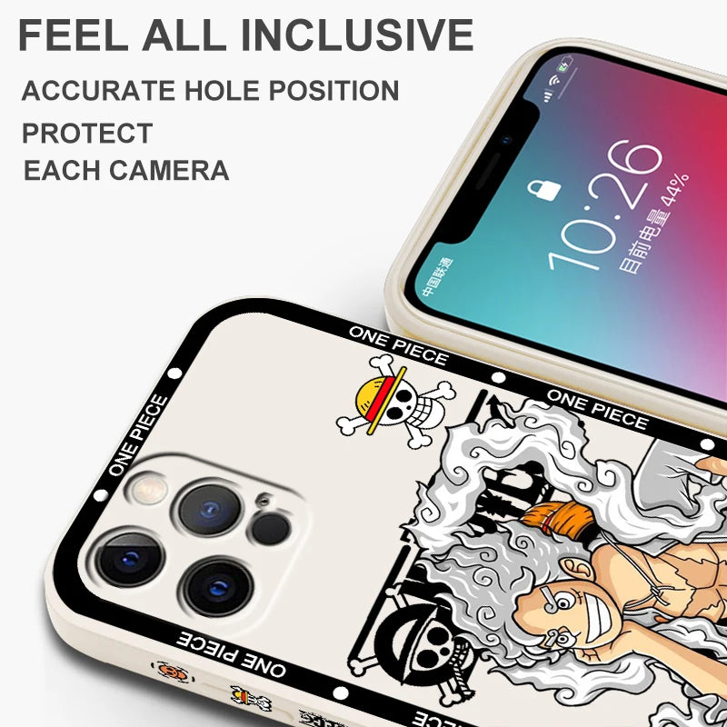 One Piecee Luffyy anime Cartoon Liquid Left Rope For Apple iPhone 15 14 13 12 11 XS XR X 8 7 SE Pro Max Plus Mini Soft Phone Case