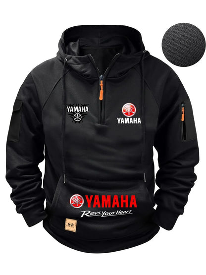 2026 Yamaha Autumn/Winter Retro Heavyweight Men’s Fleece Hooded Sweatshirt – Long-Sleeved Motorcycle Casual Jacket