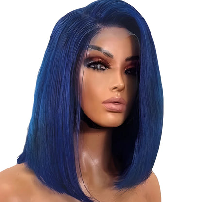 Dark Blue Short Straight Bob Wigs Human Hair 13x4 HD Lace Frontal Human Hair Wigs For Women 200 Density