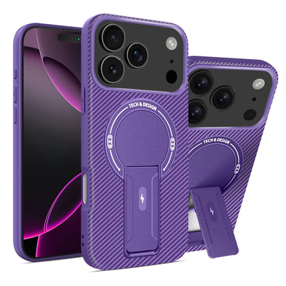 Bracket Carbon Fiber Texture Phone case For iPhone 17 17 Air 17 Pro 17 ProMax Wireless Charge Protect Cover Magnetic Phone Case