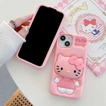 Cute Hello Kitty Phone Case For iPhone 17 16 15 14 13 12 11 Pro Max Plus 17Pro Head Grip Tok Holder Silicone Cartoon Phone Cases