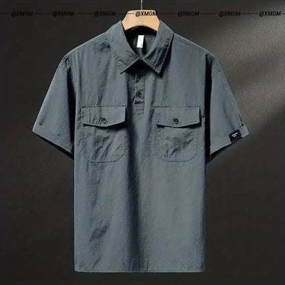 Summer Ice Silk American High-end Workwear Short-sleeved Shirt Men’s Gray British Trendy Retro Loose T-shirt Polo Shirt