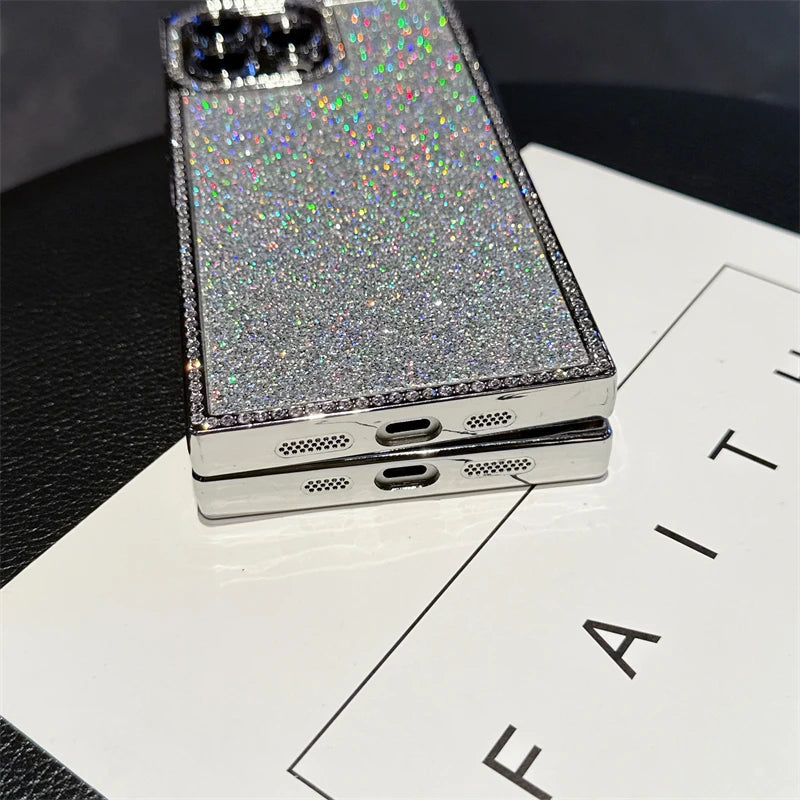 Luxury Diamond Sequin Bling Glitter Case For iPhone 16 15 14 13 Pro Max Electroplated Soft Silicone Shockproof Bumper Cover