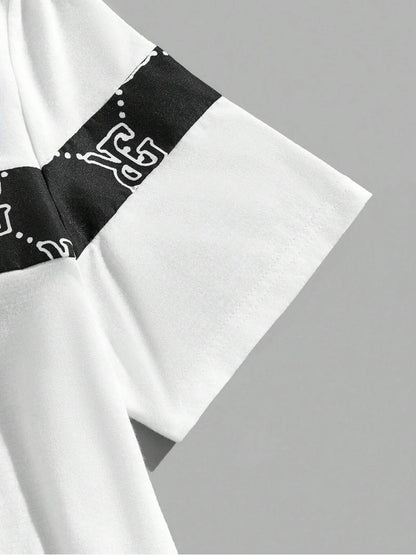 Men's Suit Retro Fashion Letters Printed Round Neck T-shirt Shorts Suit Comfortable And Breathable Men's Two-piece Suit