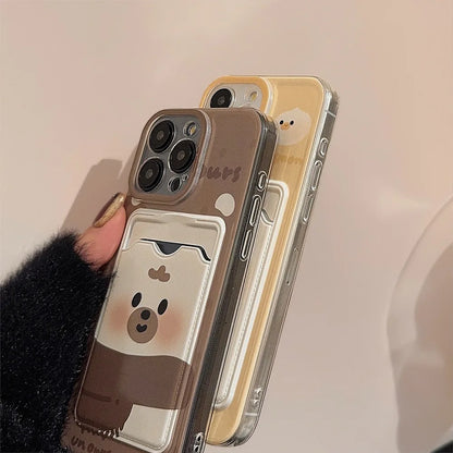 Card bag cover for iphone 15 pro max 14 16 plus 11 12 13 promax x xr xsmax ins 2024 cute duck bear phone case conque