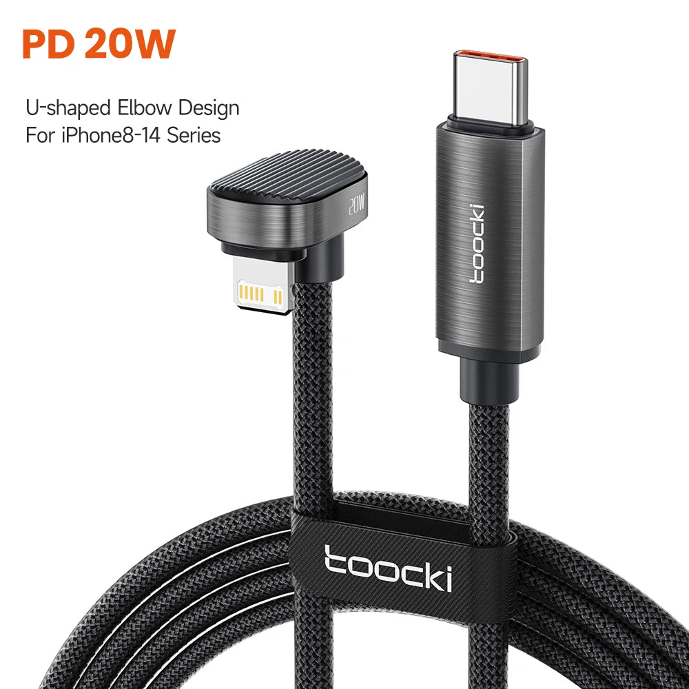 Toocki 100W U-Shaped 180 Degree Elbow Type C To Type C Mobile Game Cable USB C to Lighting Fast Charge Cable For Iphone Xiaomi