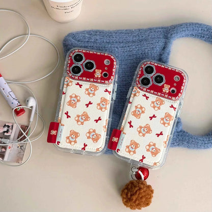 Cute Bow Bear Phone Case for iPhone 17, 17 Pro, 17 Pro Max, 16, 15, 14, 13 Pro Max Shockproof Phone Case with Lanyard